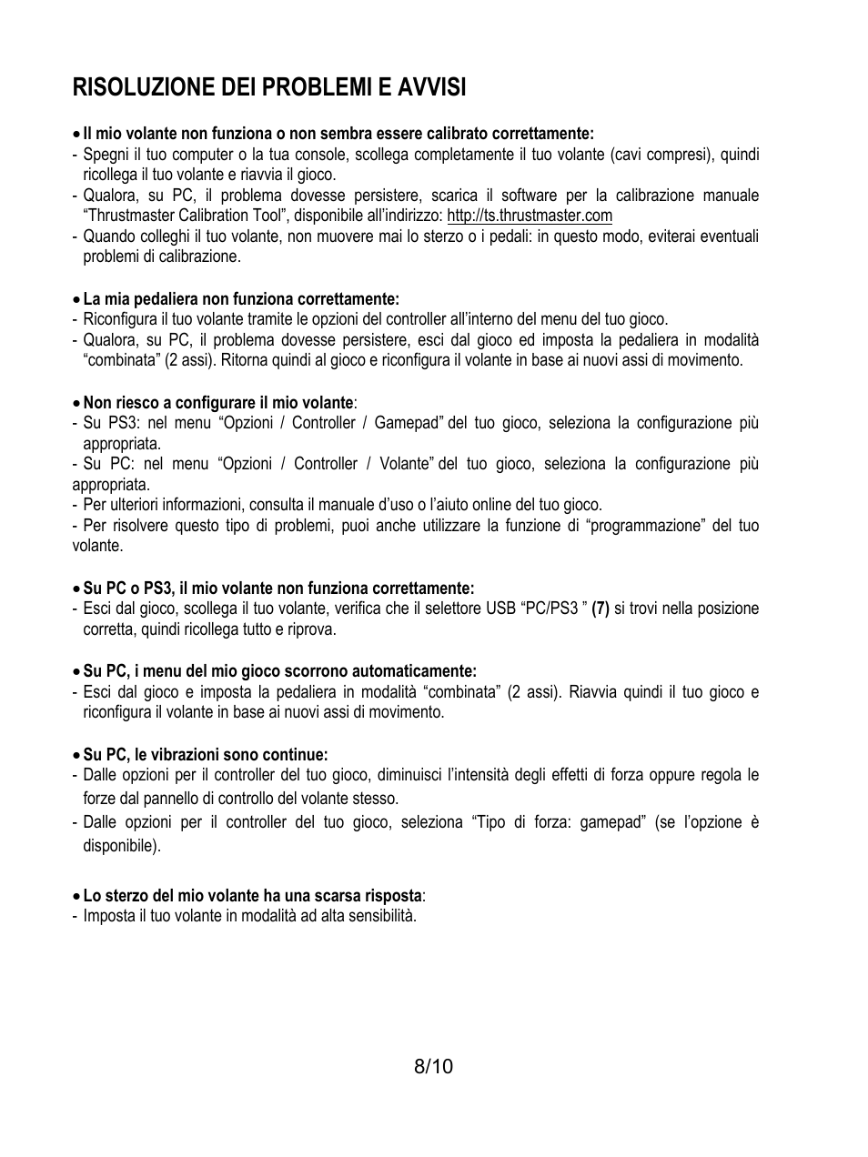 Risoluzione dei problemi e avvisi | Thrustmaster Ferrari GT Experience User Manual | Page 49 / 124