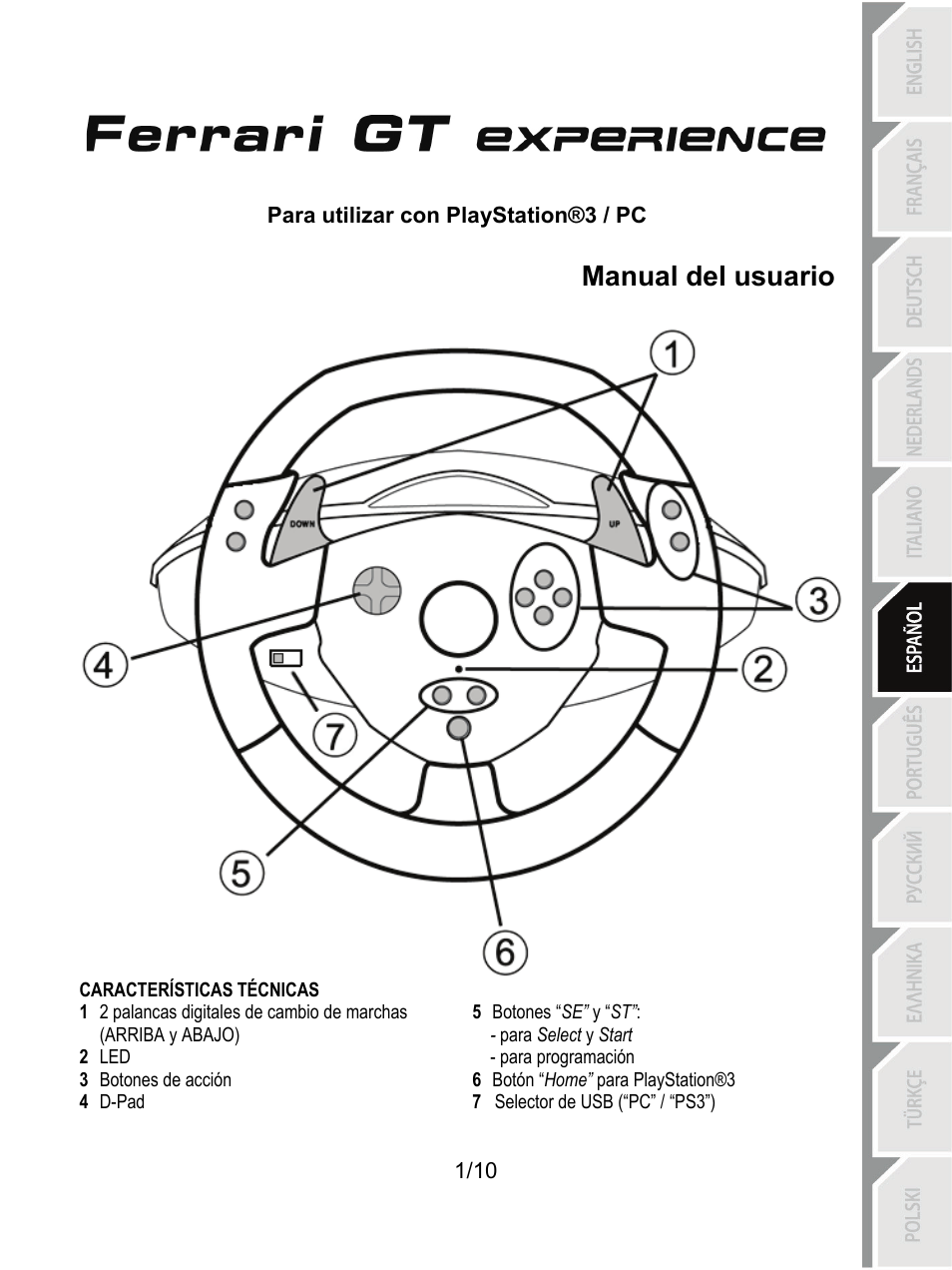 06_spa_fgt experience_v3, Características técnicas, Manual del usuario | Thrustmaster Ferrari GT Experience User Manual | Page 52 / 124