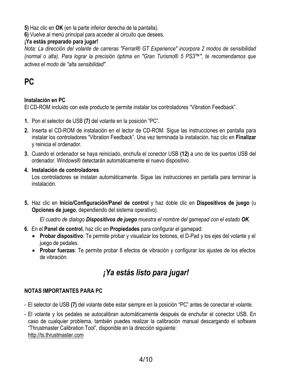 Ya estás listo para jugar | Thrustmaster Ferrari GT Experience User Manual | Page 55 / 124