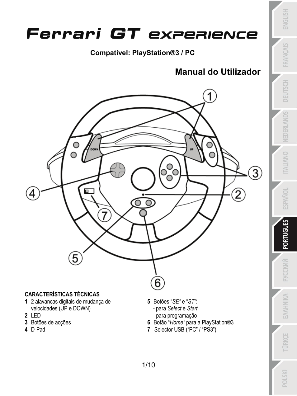 07_por_fgt experience_v3, Características técnicas, Manual do utilizador | Thrustmaster Ferrari GT Experience User Manual | Page 62 / 124