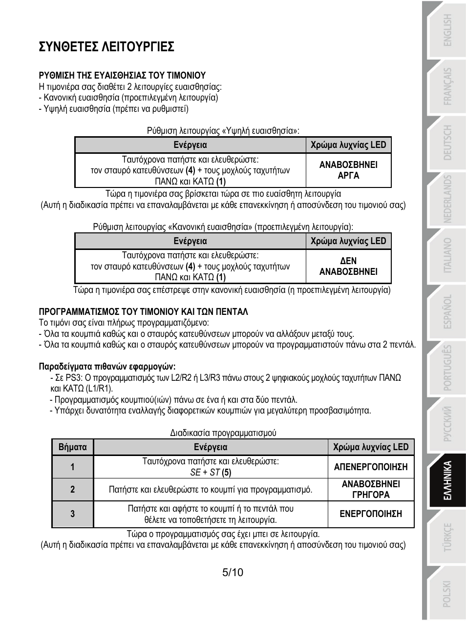 Συνθετεσ λειτουργιεσ | Thrustmaster Ferrari GT Experience User Manual | Page 86 / 124