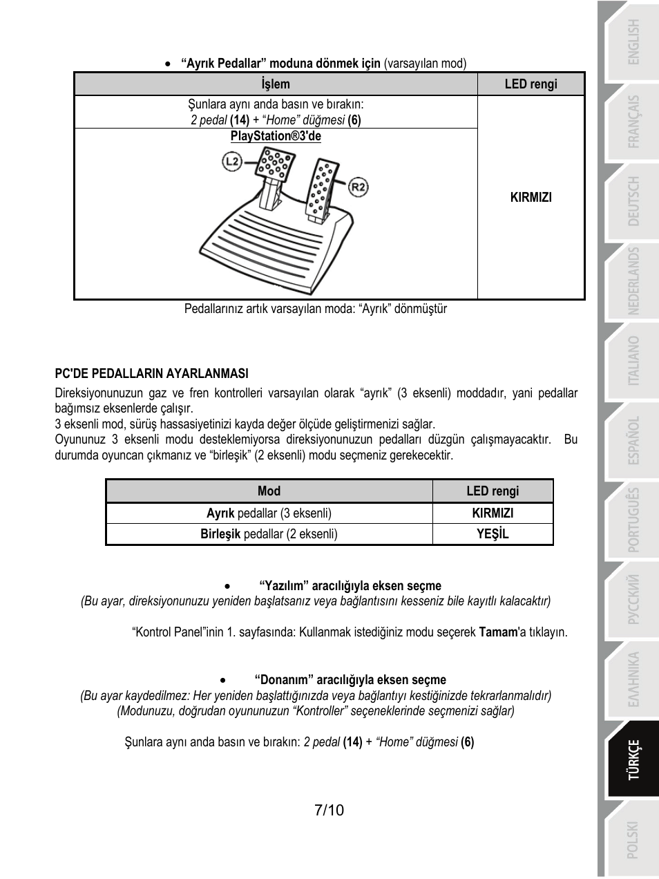 Pc'de pedallarin ayarlanmasi | Thrustmaster Ferrari GT Experience User Manual | Page 98 / 124