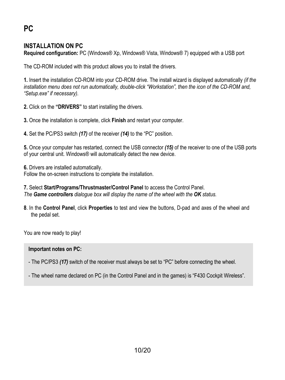 Thrustmaster Ferrari Wireless F430 Cockpit User Manual | Page 11 / 182