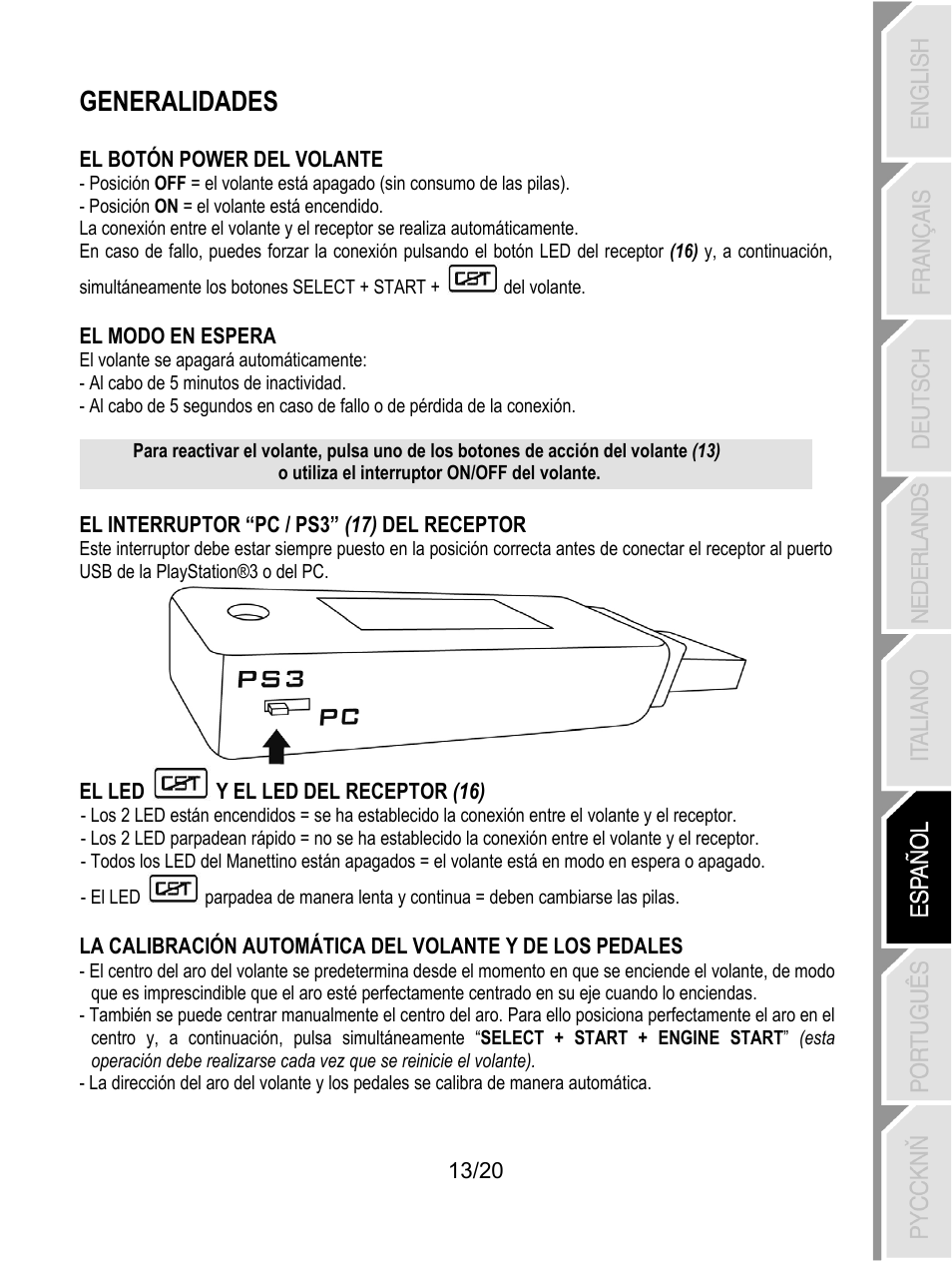 Generalidades | Thrustmaster Ferrari Wireless F430 Cockpit User Manual | Page 114 / 182