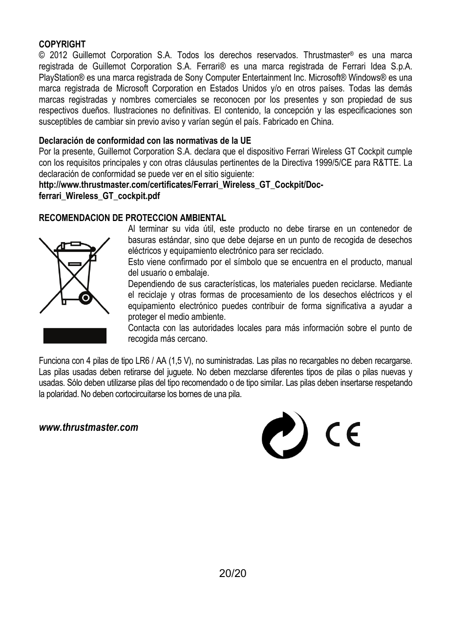 Thrustmaster Ferrari Wireless F430 Cockpit User Manual | Page 121 / 182