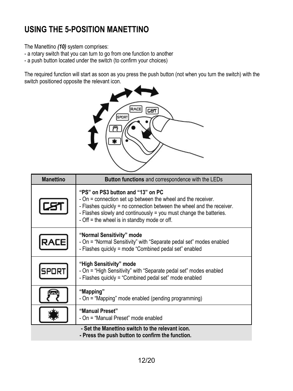 Using the 5-position manettino | Thrustmaster Ferrari Wireless F430 Cockpit User Manual | Page 13 / 182