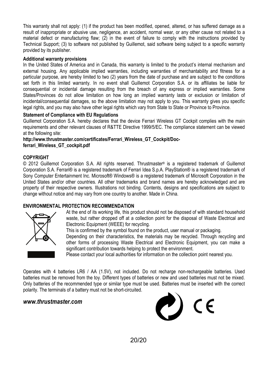 Thrustmaster Ferrari Wireless F430 Cockpit User Manual | Page 21 / 182