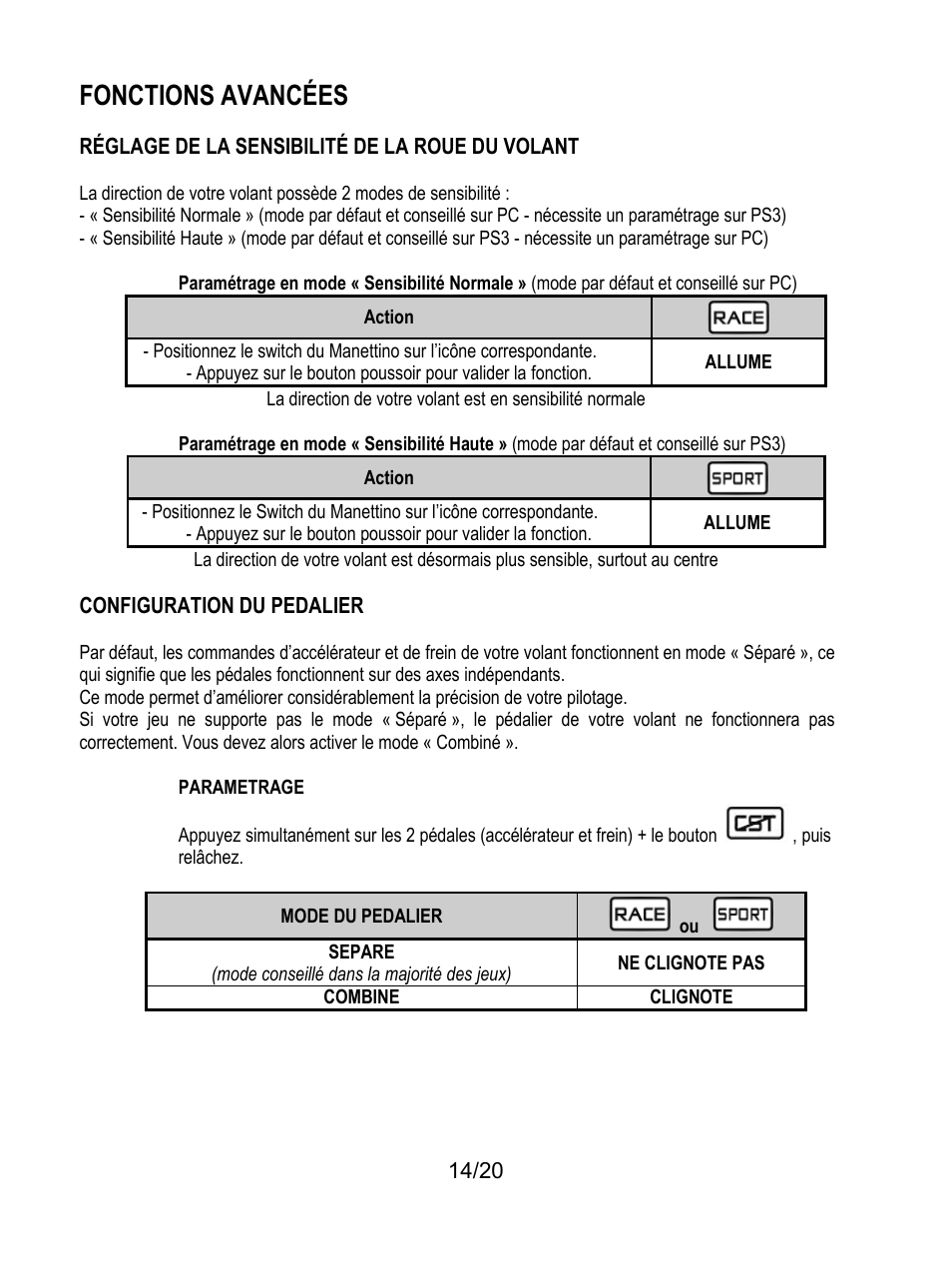 Configuration du pedalier, Paramétrage, Fonctions avancées | Thrustmaster Ferrari Wireless F430 Cockpit User Manual | Page 35 / 182