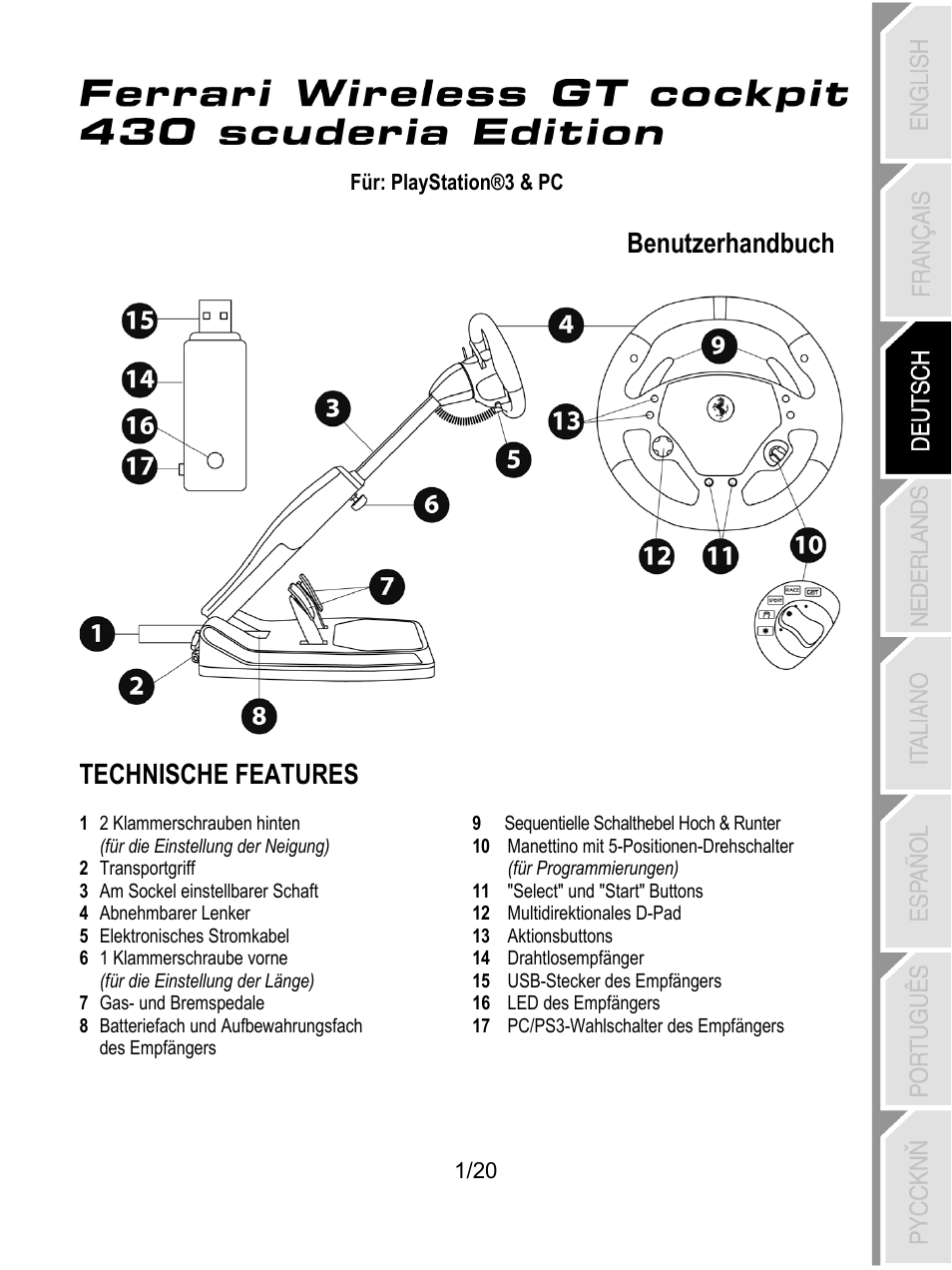 03_deu_f430 cockpit_5075750, Technische features, Benutzerhandbuch | Thrustmaster Ferrari Wireless F430 Cockpit User Manual | Page 42 / 182