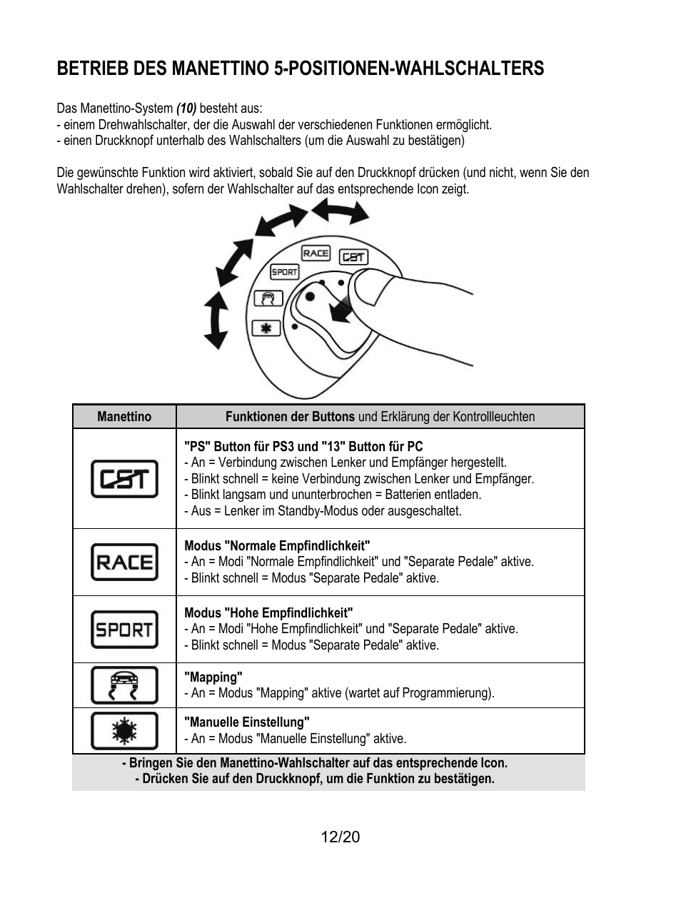Betrieb des manettino 5-positionen-wahlschalters | Thrustmaster Ferrari Wireless F430 Cockpit User Manual | Page 53 / 182