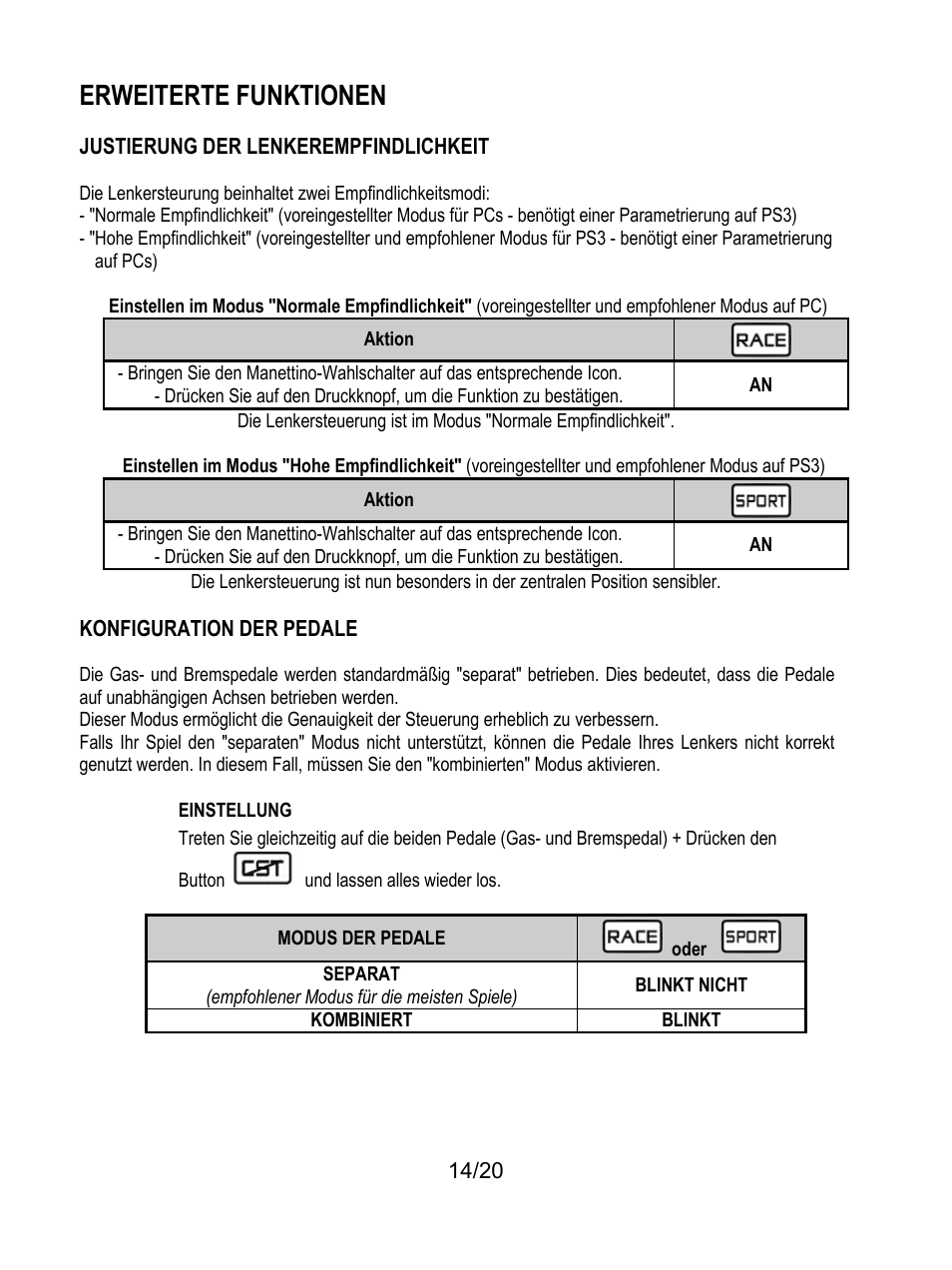 Konfiguration der pedale, Einstellung, Erweiterte funktionen | Thrustmaster Ferrari Wireless F430 Cockpit User Manual | Page 55 / 182