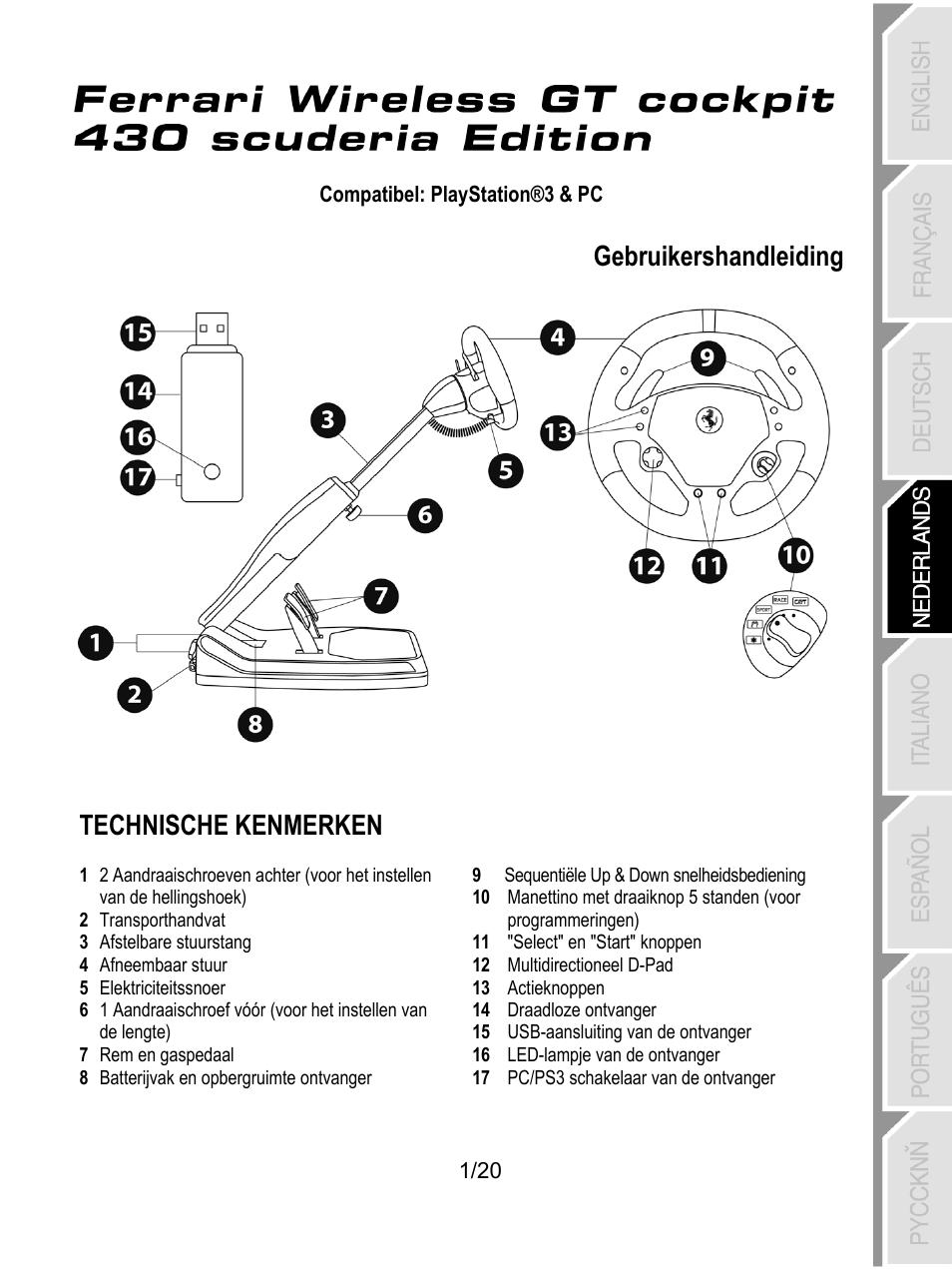 04_ned_f430 cockpit_5075750, Technische kenmerken, Gebruikershandleiding | Thrustmaster Ferrari Wireless F430 Cockpit User Manual | Page 62 / 182