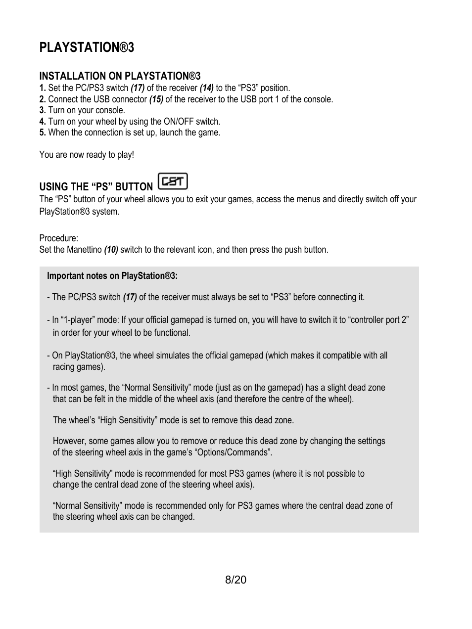 Playstation®3 | Thrustmaster Ferrari Wireless F430 Cockpit User Manual | Page 9 / 182