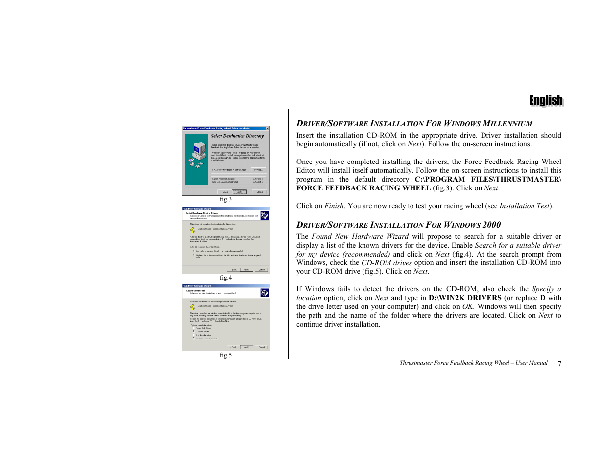 Driver/software installation for windows 2000 | Thrustmaster Force Feedback Racing wheel User Manual | Page 7 / 12