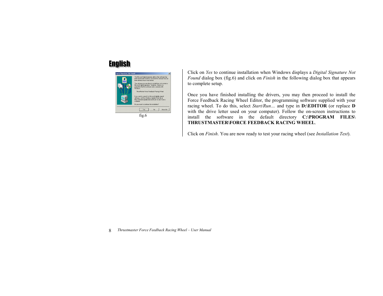 Thrustmaster Force Feedback Racing wheel User Manual | Page 8 / 12