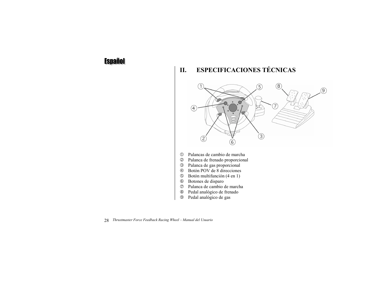 Especificaciones técnicas | Thrustmaster Force Feedback Racing wheel User Manual | Page 4 / 12