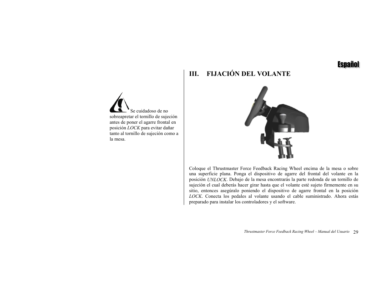 Fijación del volante, Iii. fijación del volante | Thrustmaster Force Feedback Racing wheel User Manual | Page 5 / 12