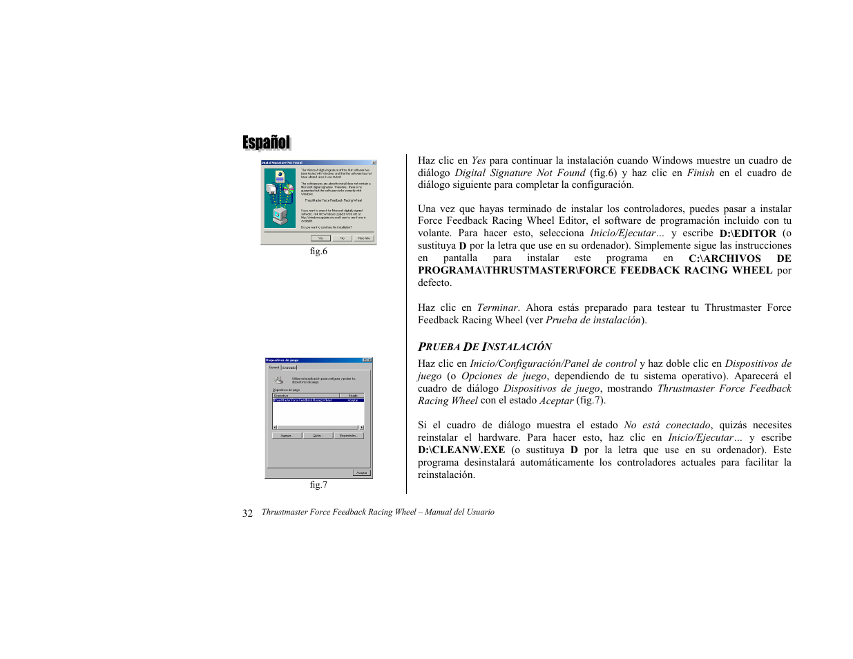 Prueba de instalación | Thrustmaster Force Feedback Racing wheel User Manual | Page 8 / 12