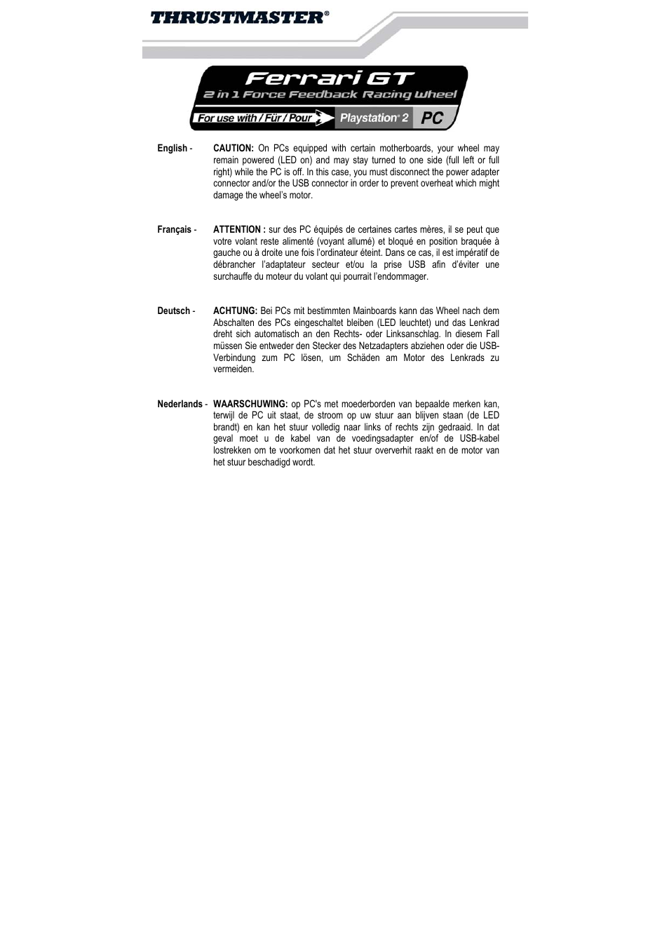 Thrustmaster GT 2-in-1 Force Feedback User Manual | Page 2 / 59