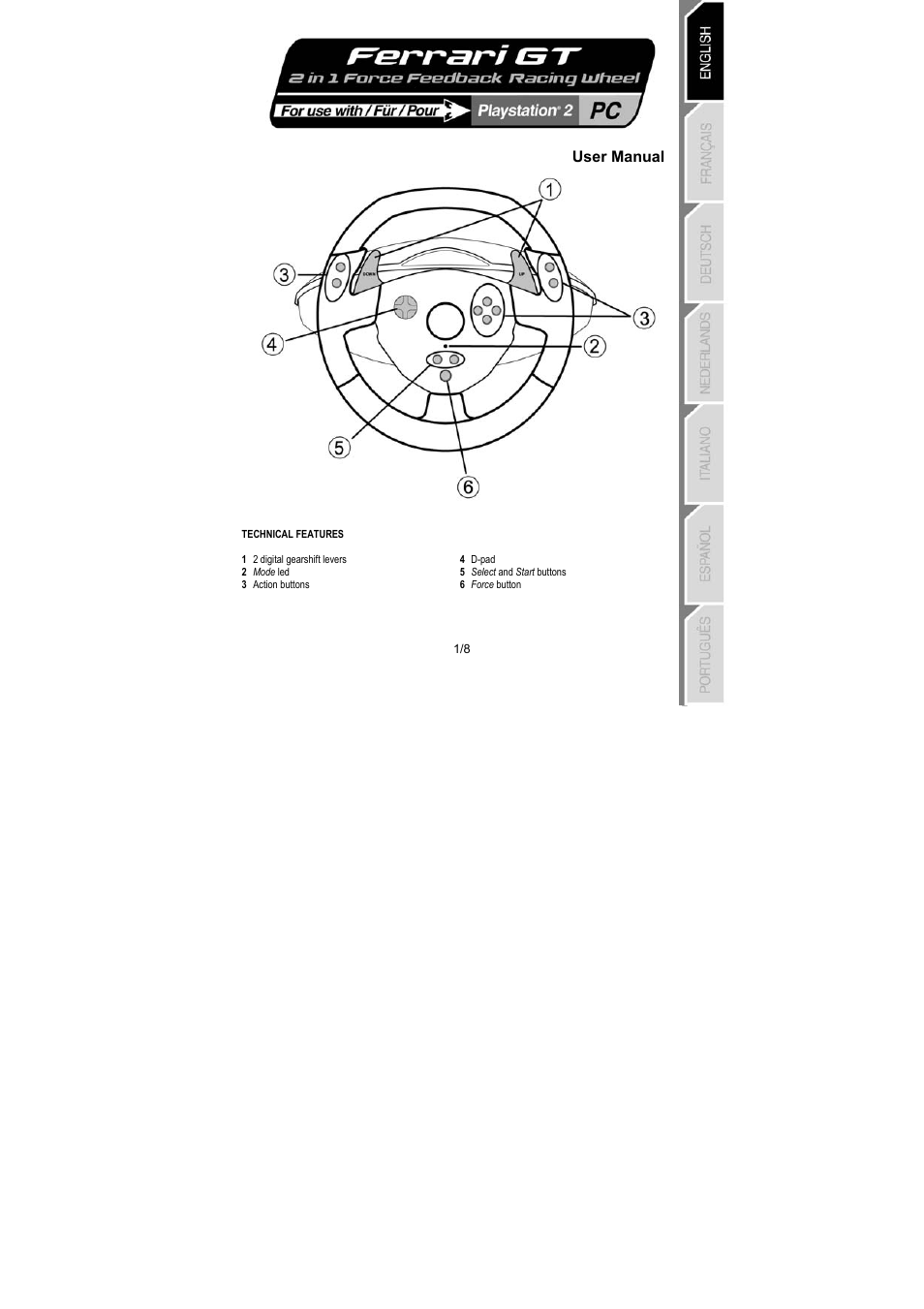 User manual | Thrustmaster GT 2-in-1 Force Feedback User Manual | Page 4 / 59