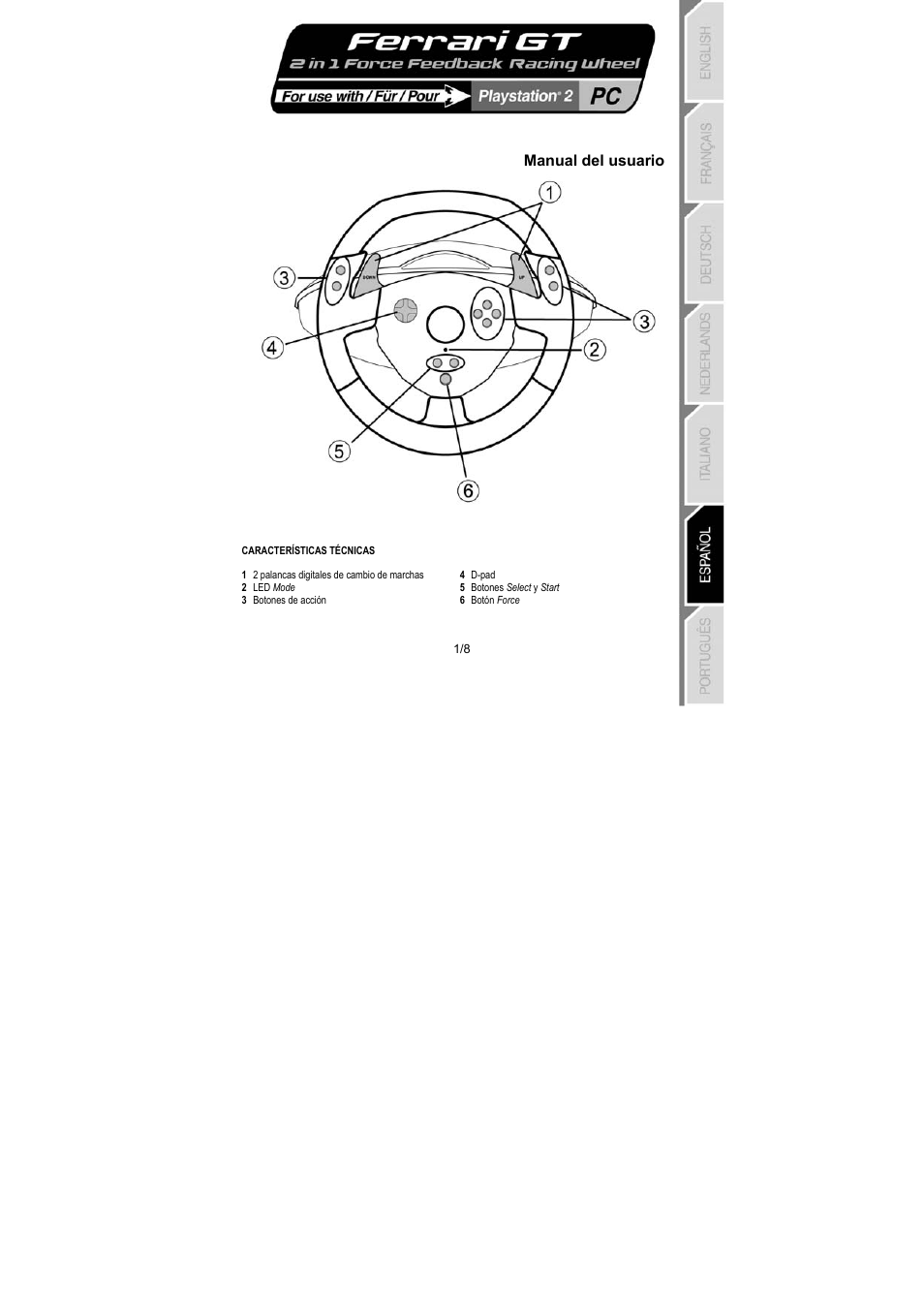 Manual del usuario, Fgt ffb 2-in-1 | Thrustmaster GT 2-in-1 Force Feedback User Manual | Page 44 / 59