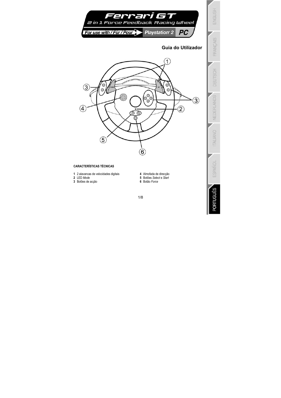 Manual do utilizador, Guia do utilizador | Thrustmaster GT 2-in-1 Force Feedback User Manual | Page 52 / 59