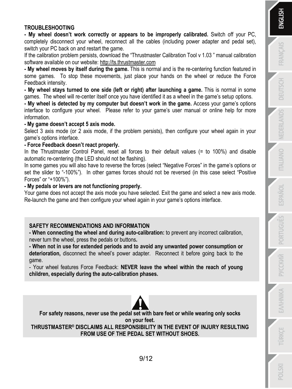 Troubleshooting | Thrustmaster Rally GT Pro Force Feedback User Manual | Page 10 / 147