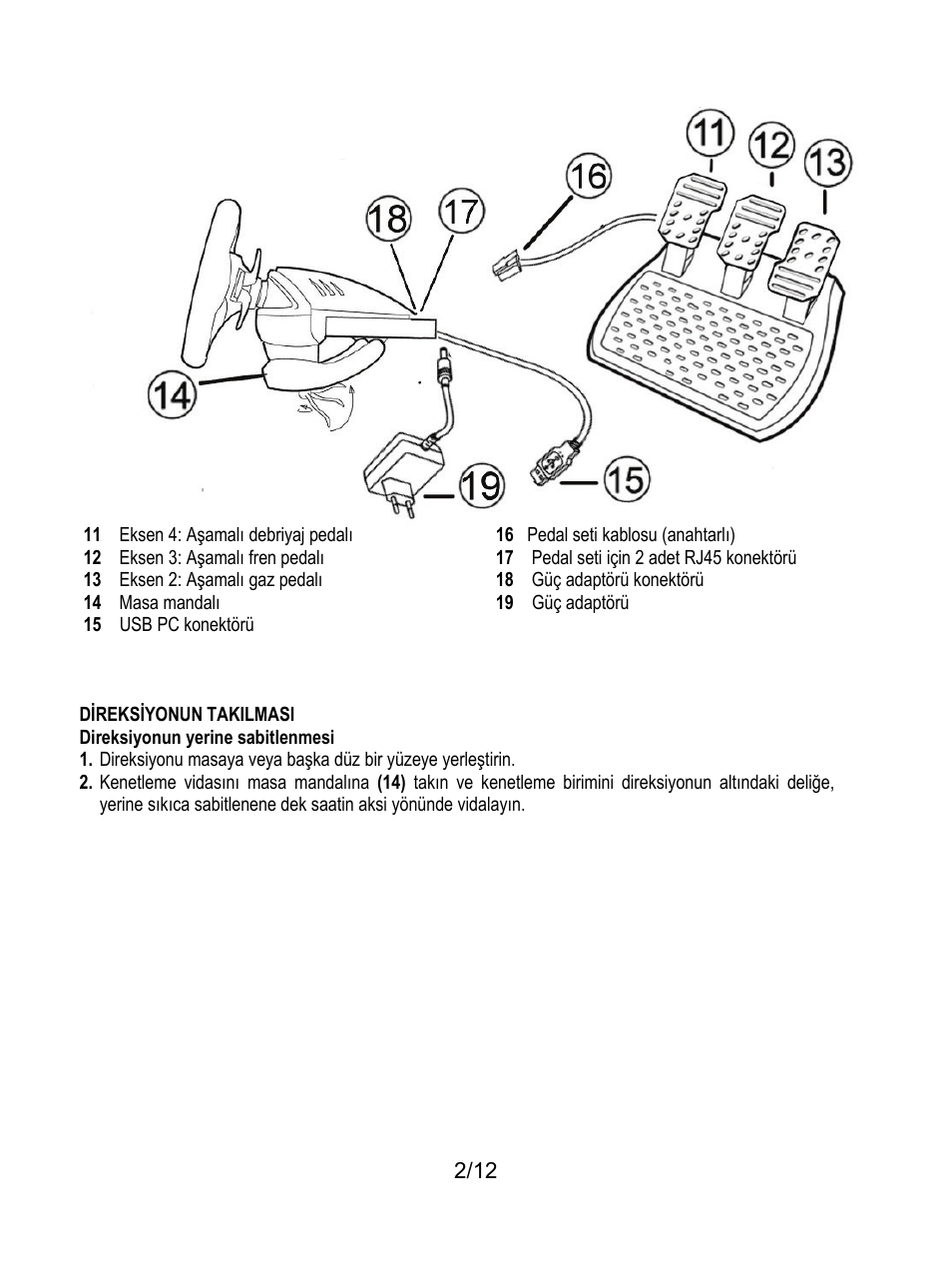 Direksiyonun takilmasi | Thrustmaster Rally GT Pro Force Feedback User Manual | Page 111 / 147