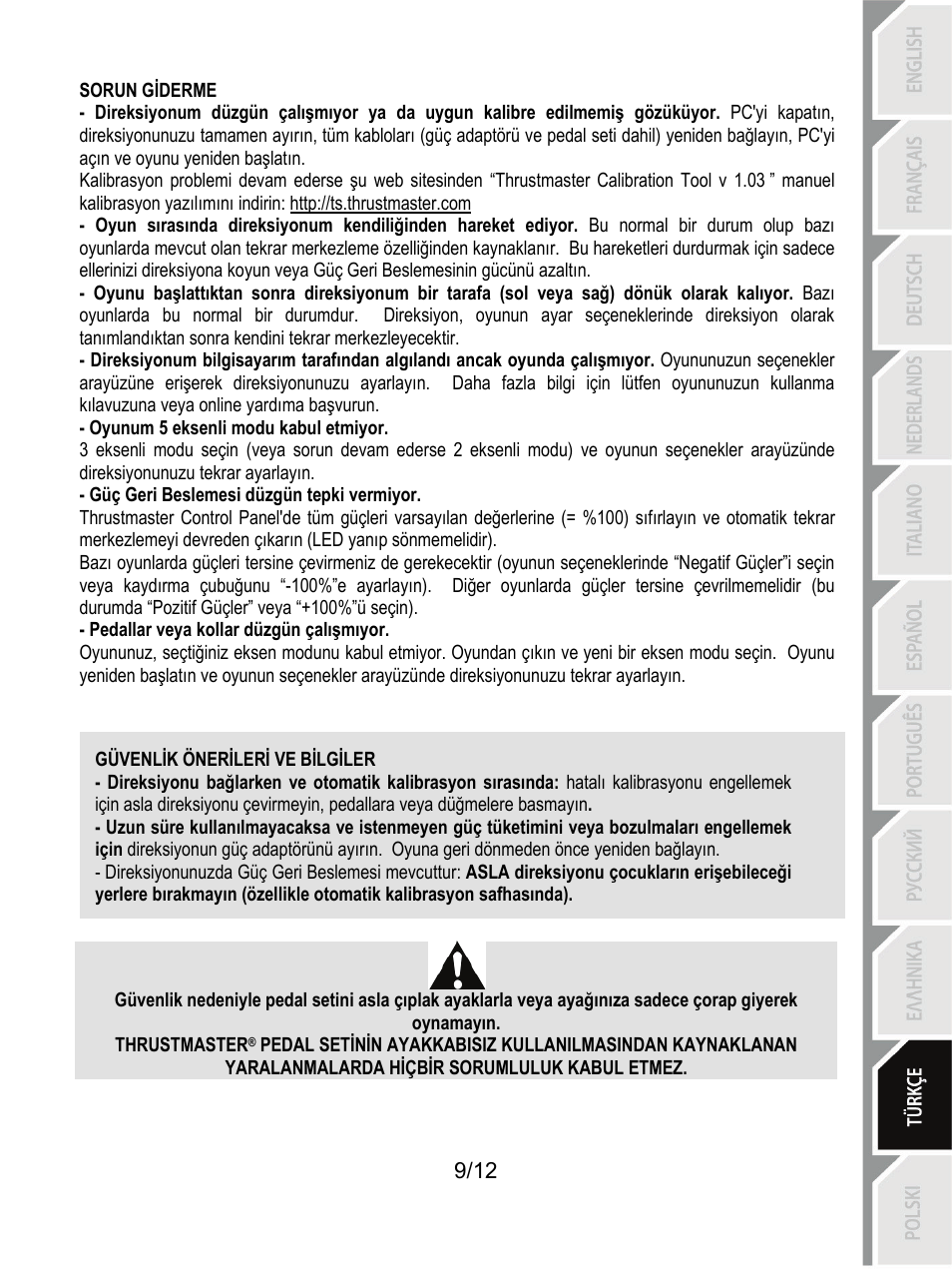 Sorun giderme | Thrustmaster Rally GT Pro Force Feedback User Manual | Page 118 / 147