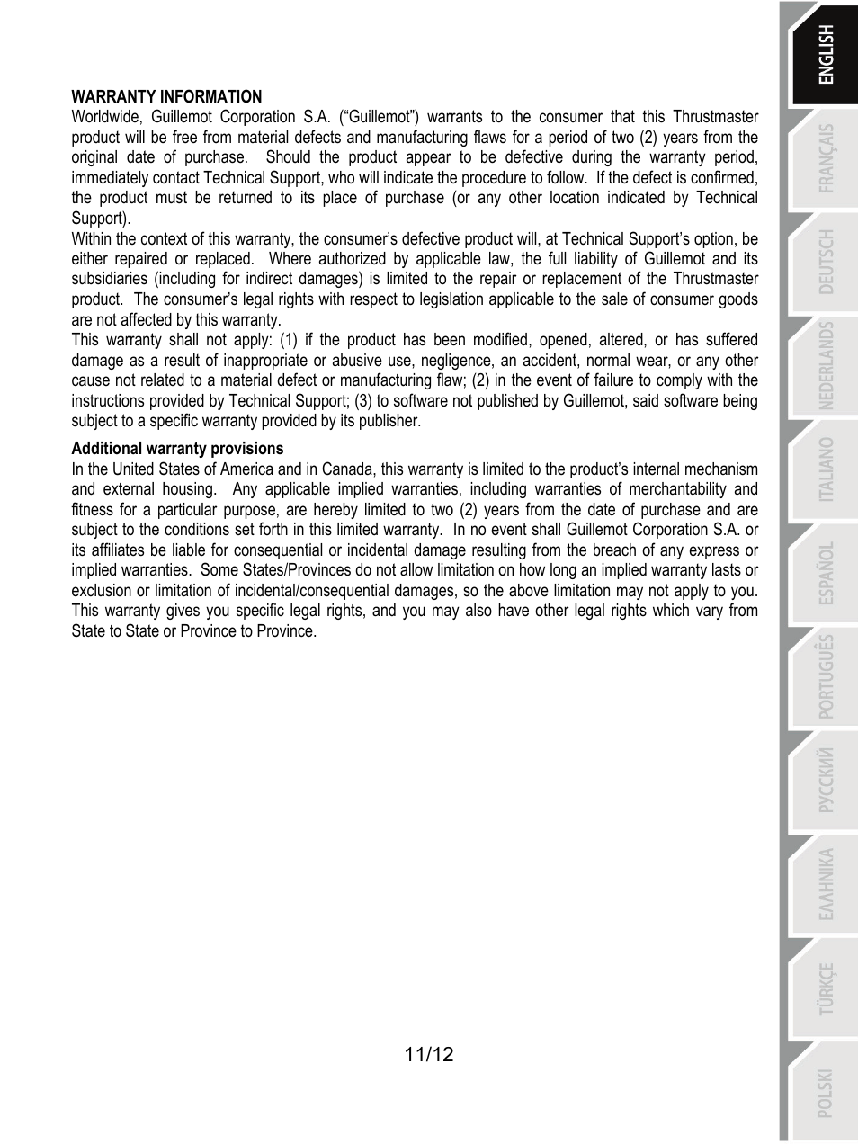 Thrustmaster Rally GT Pro Force Feedback User Manual | Page 12 / 147