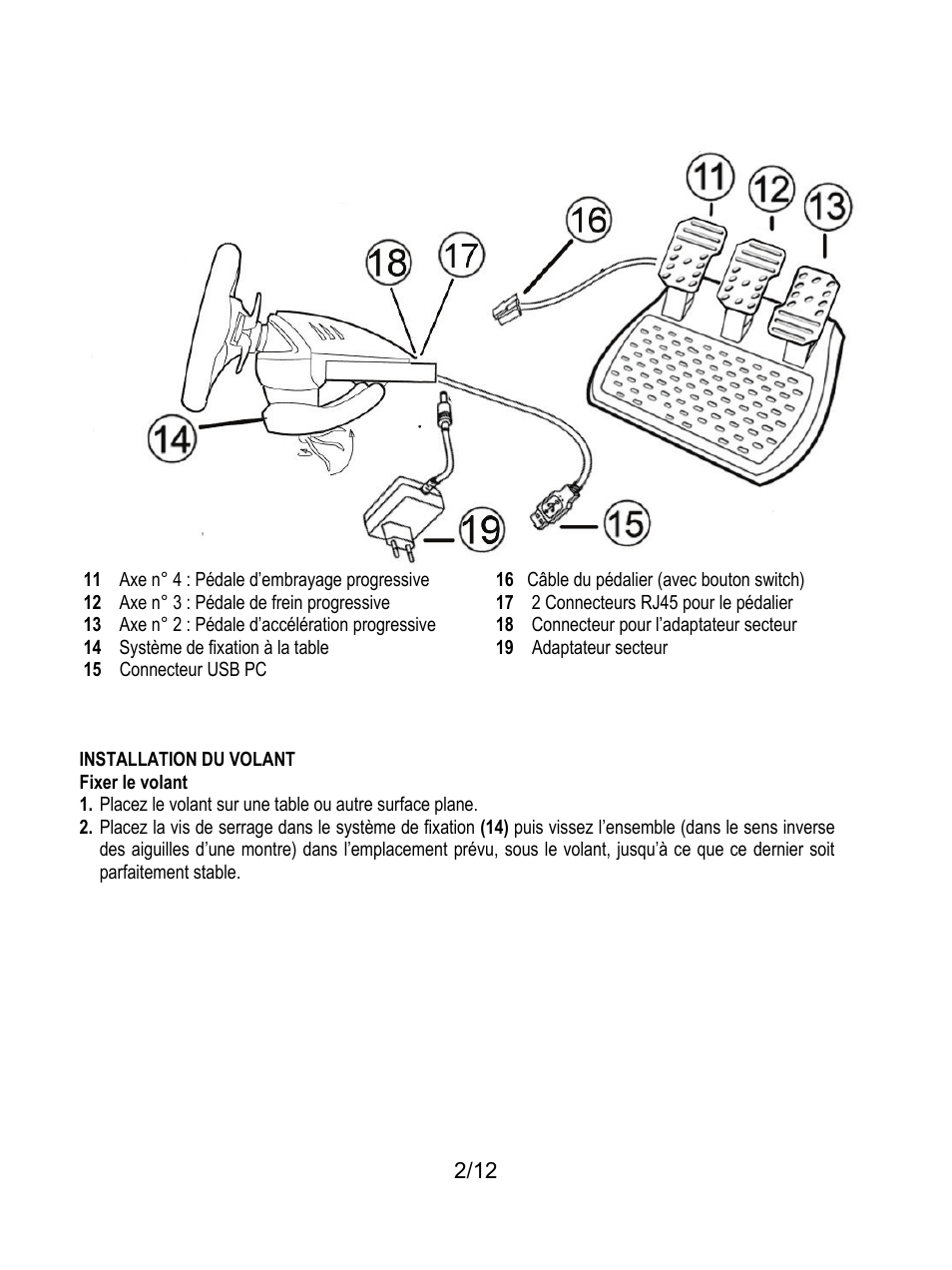 Installation du volant | Thrustmaster Rally GT Pro Force Feedback User Manual | Page 15 / 147