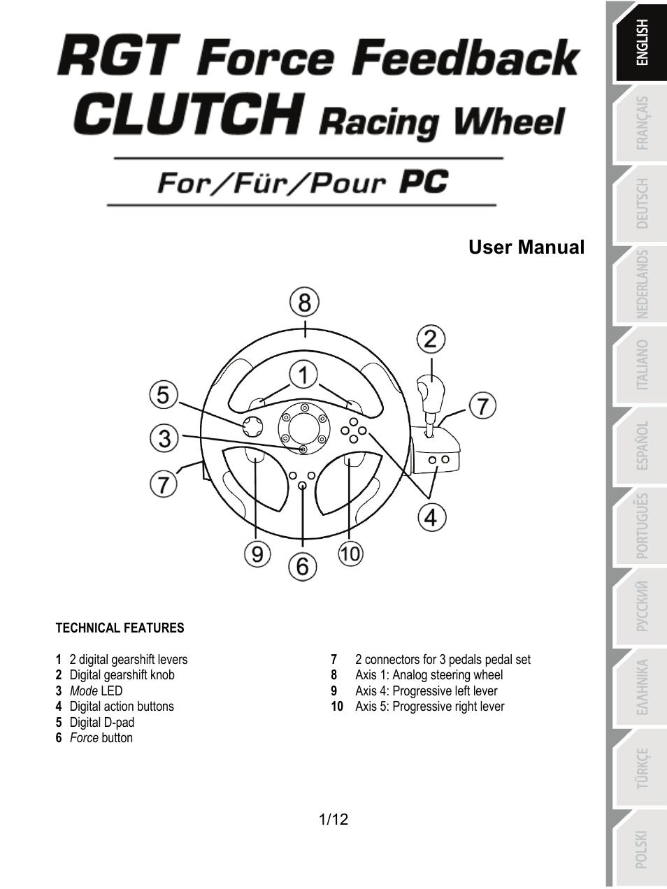 01_eng_rgt ffb clutch_v4, Technical features, User manual | Thrustmaster Rally GT Pro Force Feedback User Manual | Page 2 / 147