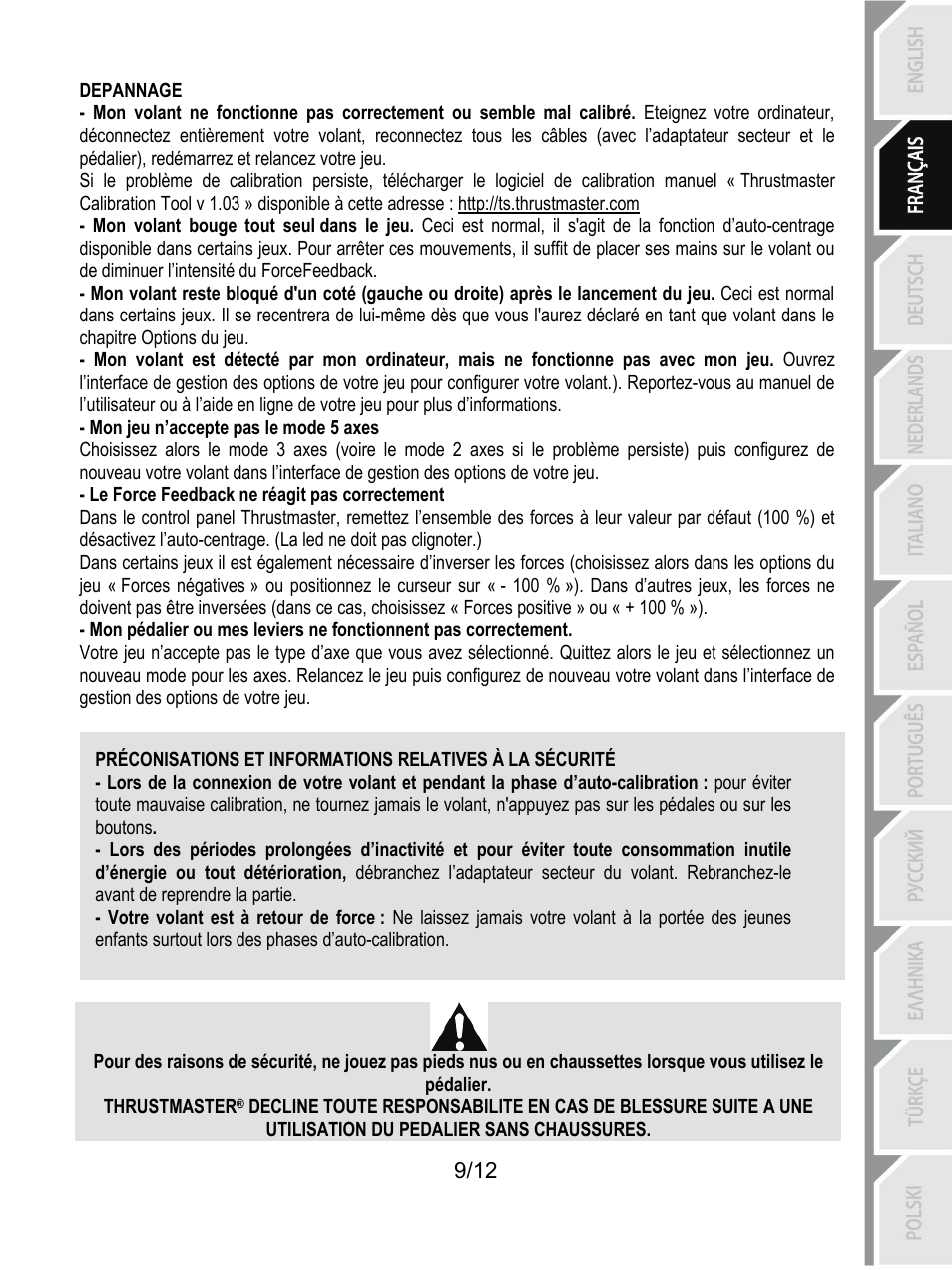 Depannage | Thrustmaster Rally GT Pro Force Feedback User Manual | Page 22 / 147