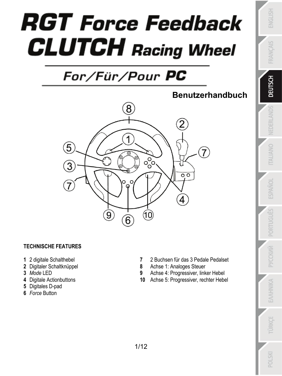 03_deu_gt ffb clutch_v4, Technische features, Benutzerhandbuch | Thrustmaster Rally GT Pro Force Feedback User Manual | Page 26 / 147