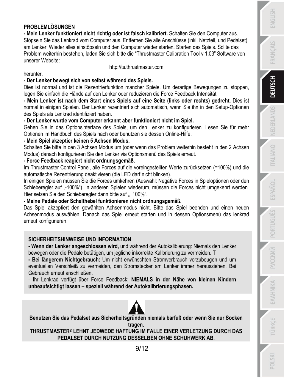 Problemlösungen | Thrustmaster Rally GT Pro Force Feedback User Manual | Page 34 / 147