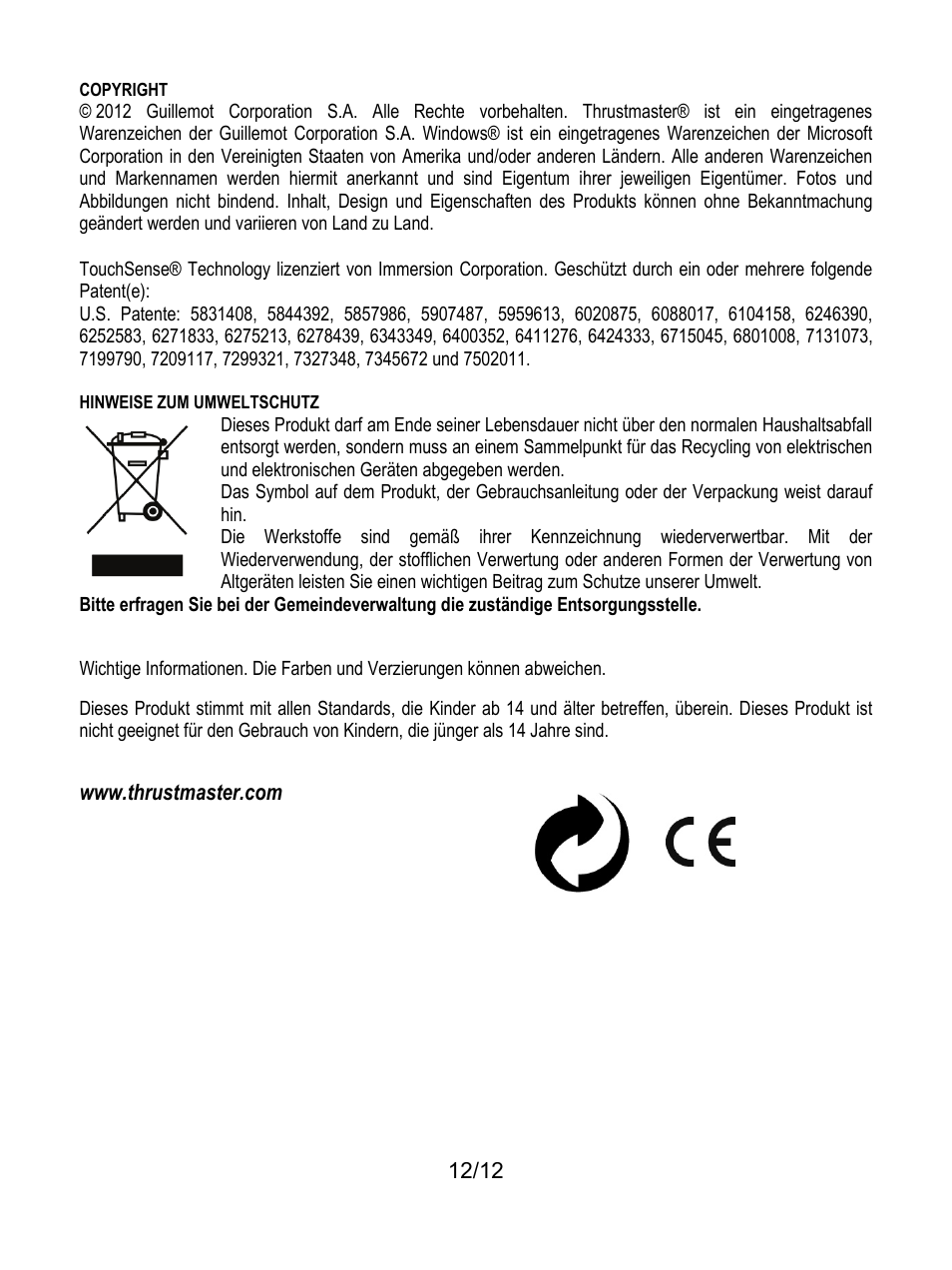 Hinweise zum umweltschutz | Thrustmaster Rally GT Pro Force Feedback User Manual | Page 37 / 147