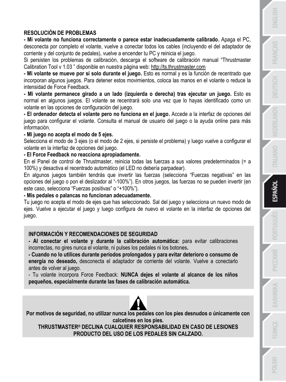 Thrustmaster Rally GT Pro Force Feedback User Manual | Page 70 / 147
