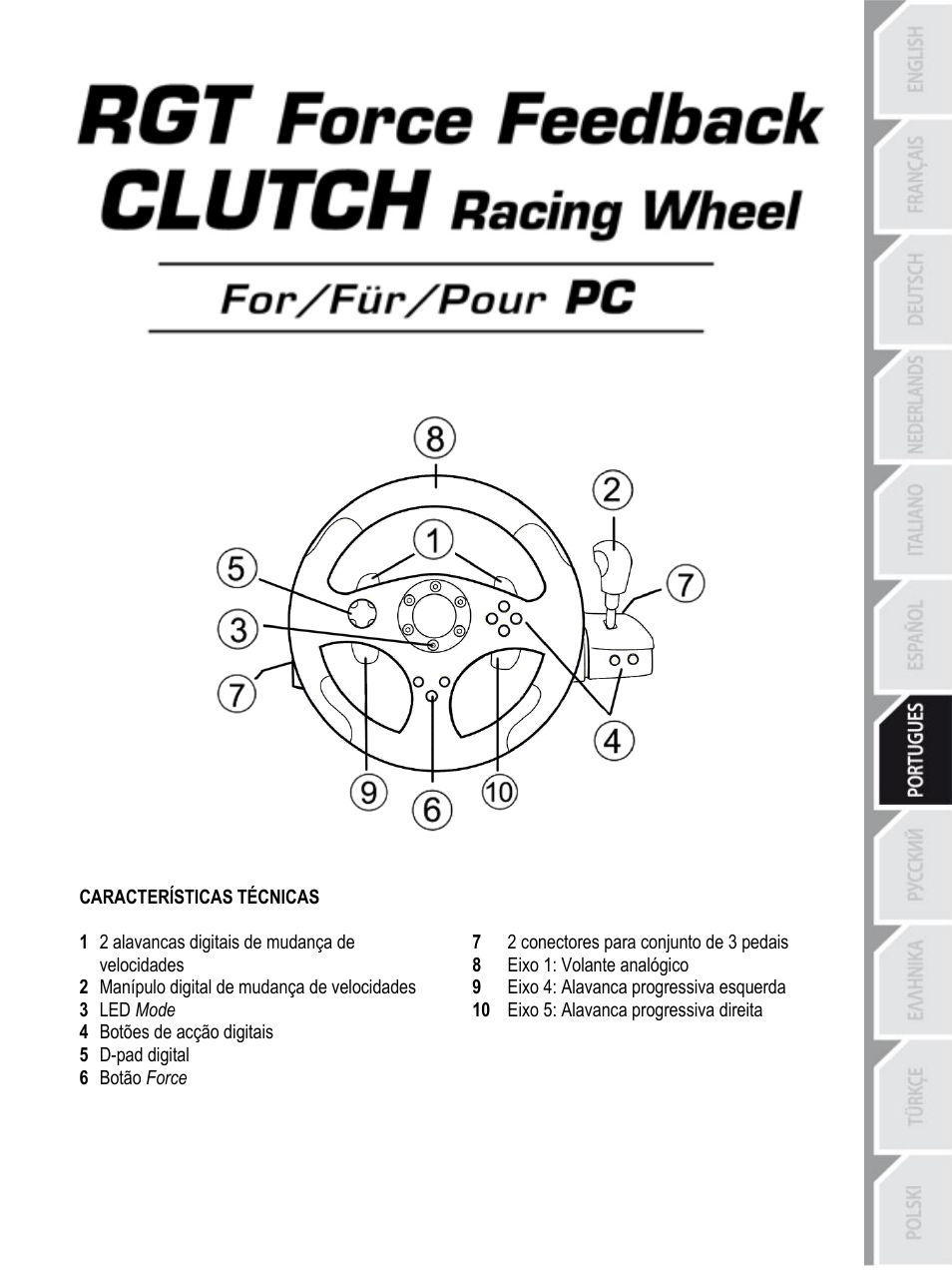 07_por_rgt ffb clutch_v4, Manual do utilizador | Thrustmaster Rally GT Pro Force Feedback User Manual | Page 74 / 147