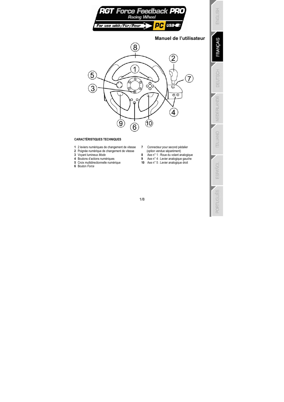 Manuel de l’utilisateur | Thrustmaster RGT PRO Extra Pedal User Manual | Page 10 / 59