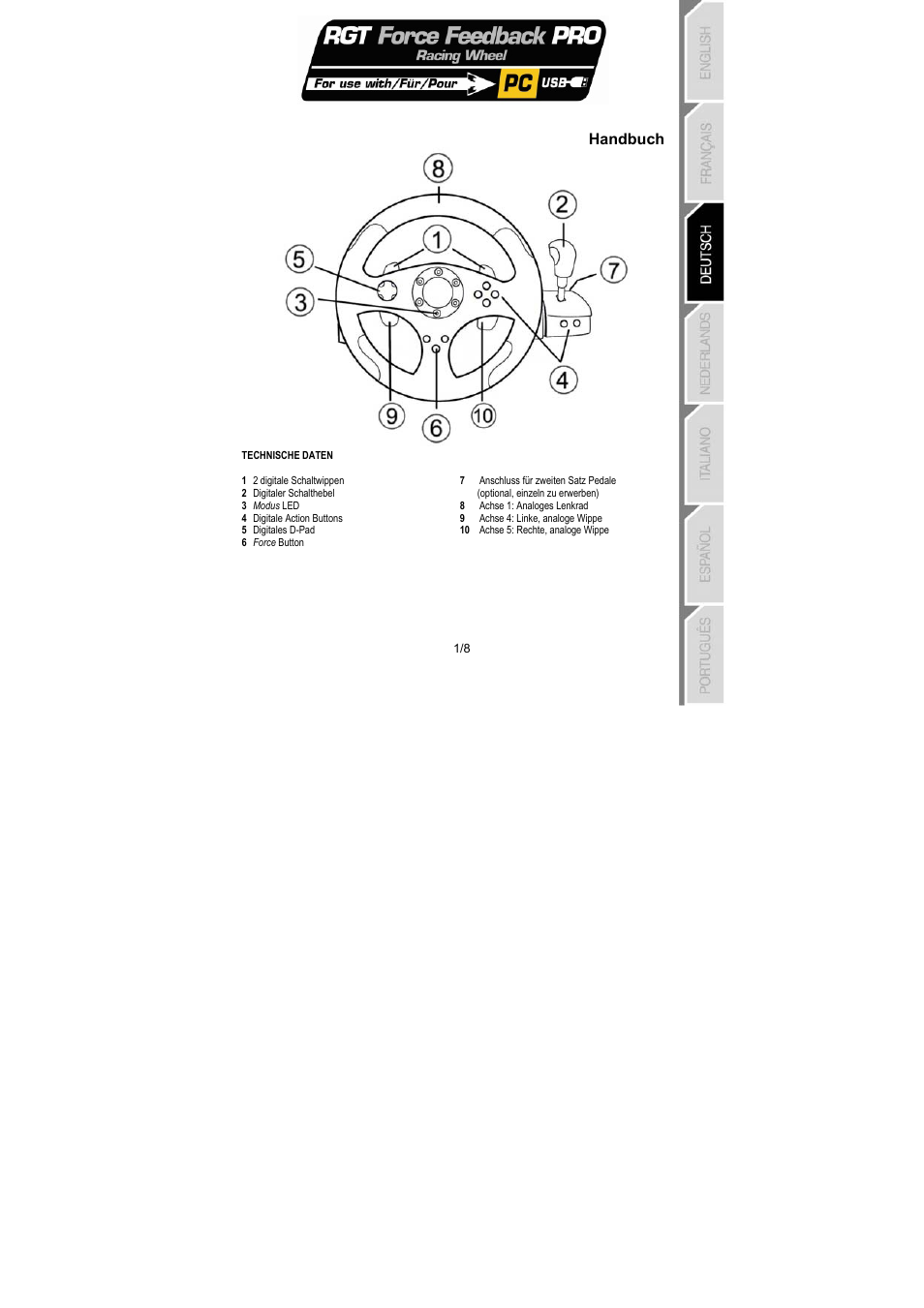 Handbuch | Thrustmaster RGT PRO Extra Pedal User Manual | Page 18 / 59