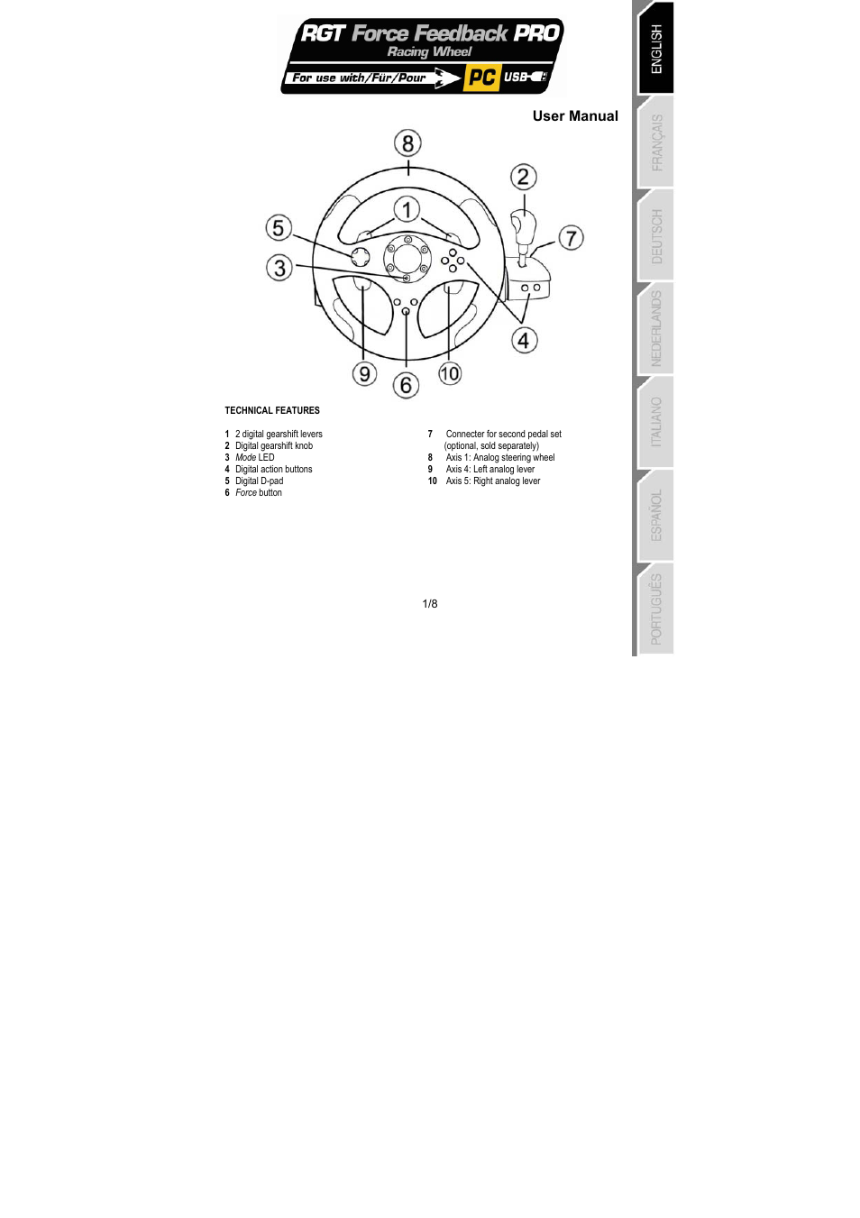 User manual | Thrustmaster RGT PRO Extra Pedal User Manual | Page 2 / 59