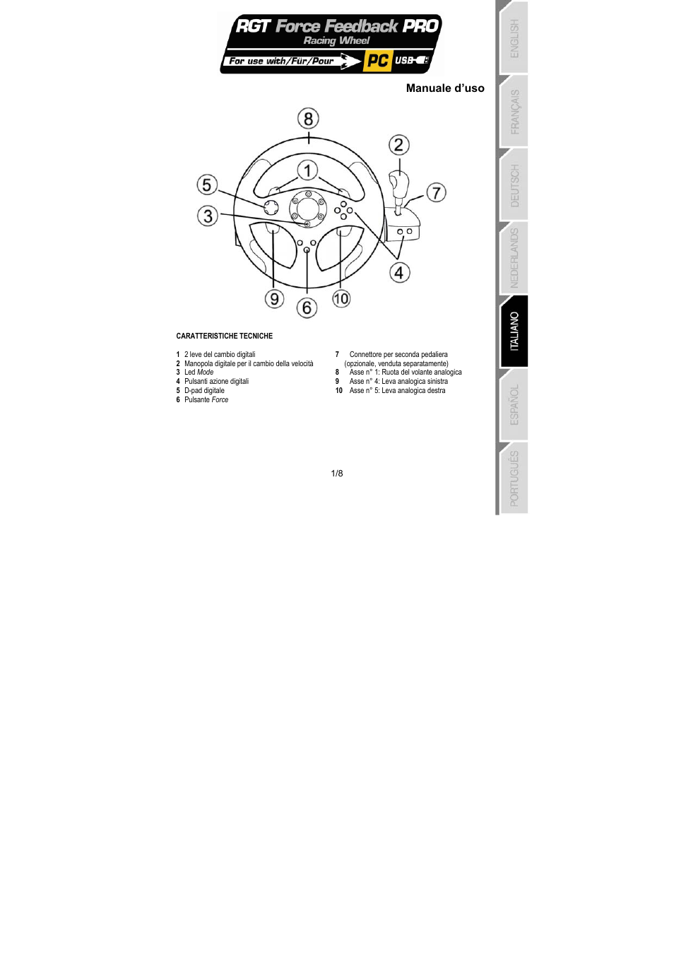 Manuale d’uso | Thrustmaster RGT PRO Extra Pedal User Manual | Page 34 / 59