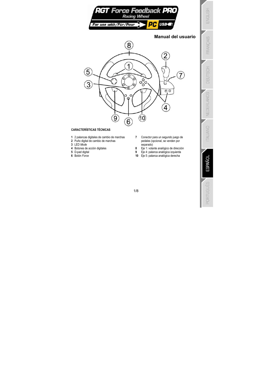 Manual del usuario | Thrustmaster RGT PRO Extra Pedal User Manual | Page 42 / 59