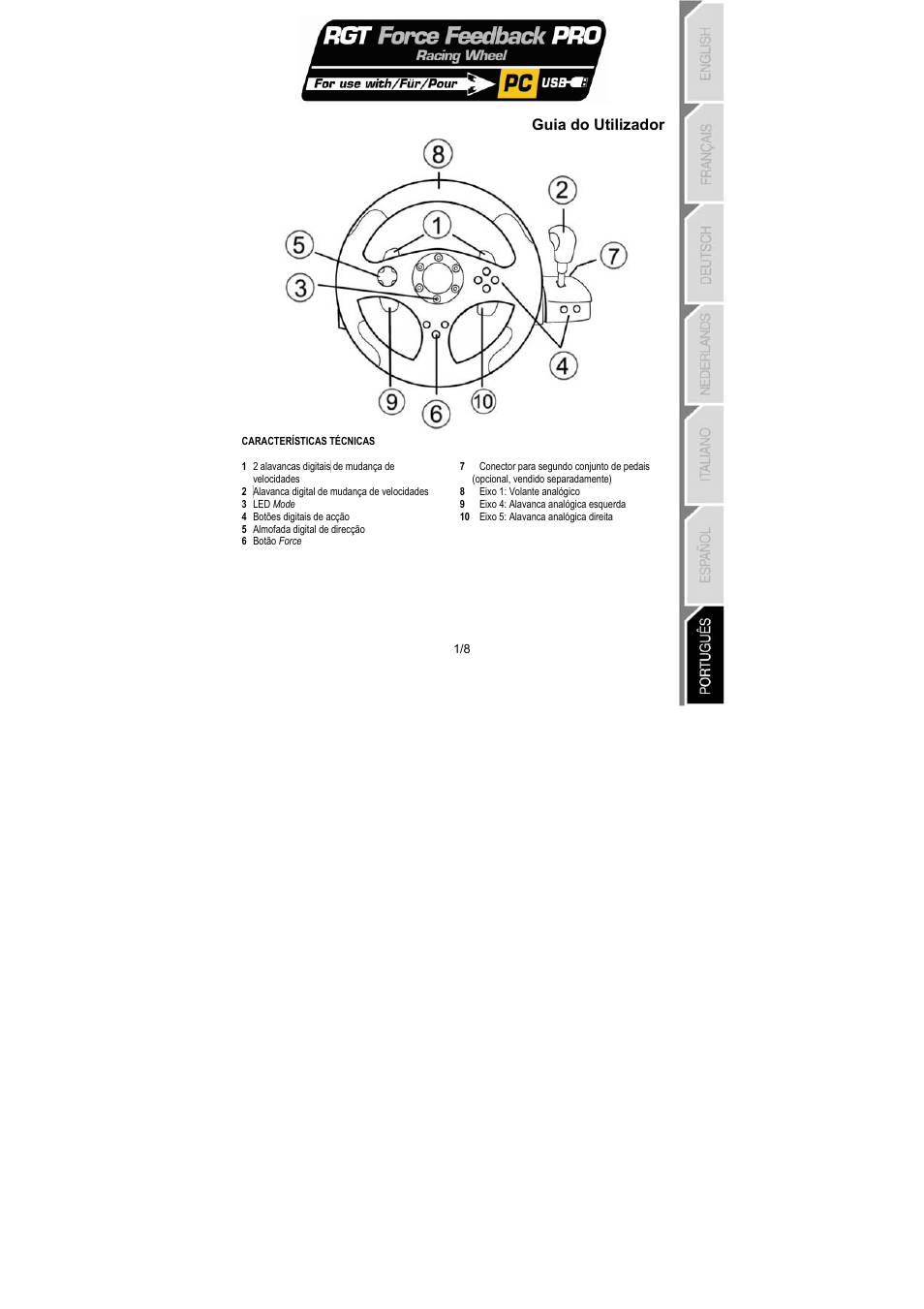 Guia do utilizador | Thrustmaster RGT PRO Extra Pedal User Manual | Page 50 / 59