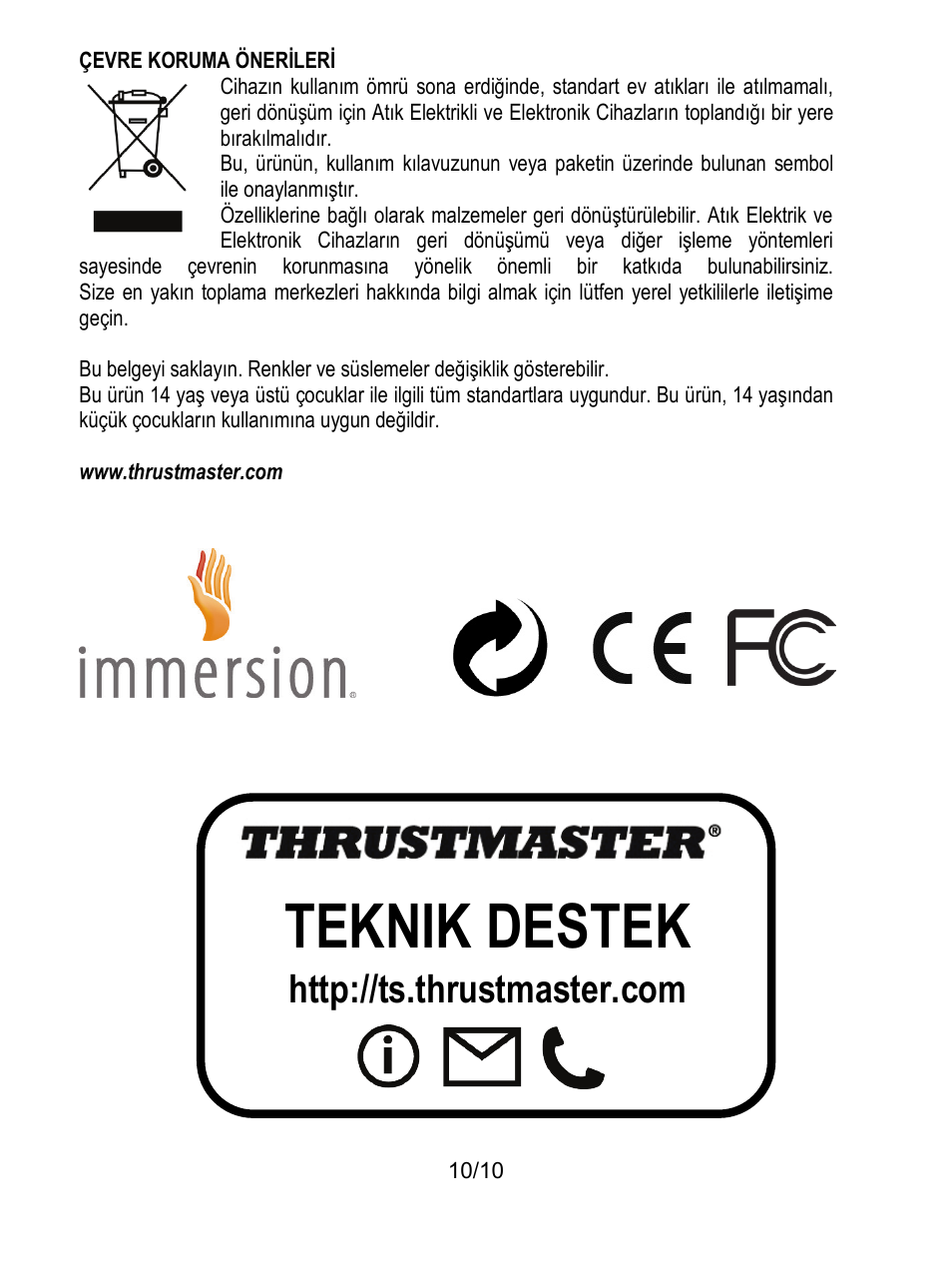 Teknik destek | Thrustmaster T100 FFB User Manual | Page 101 / 121