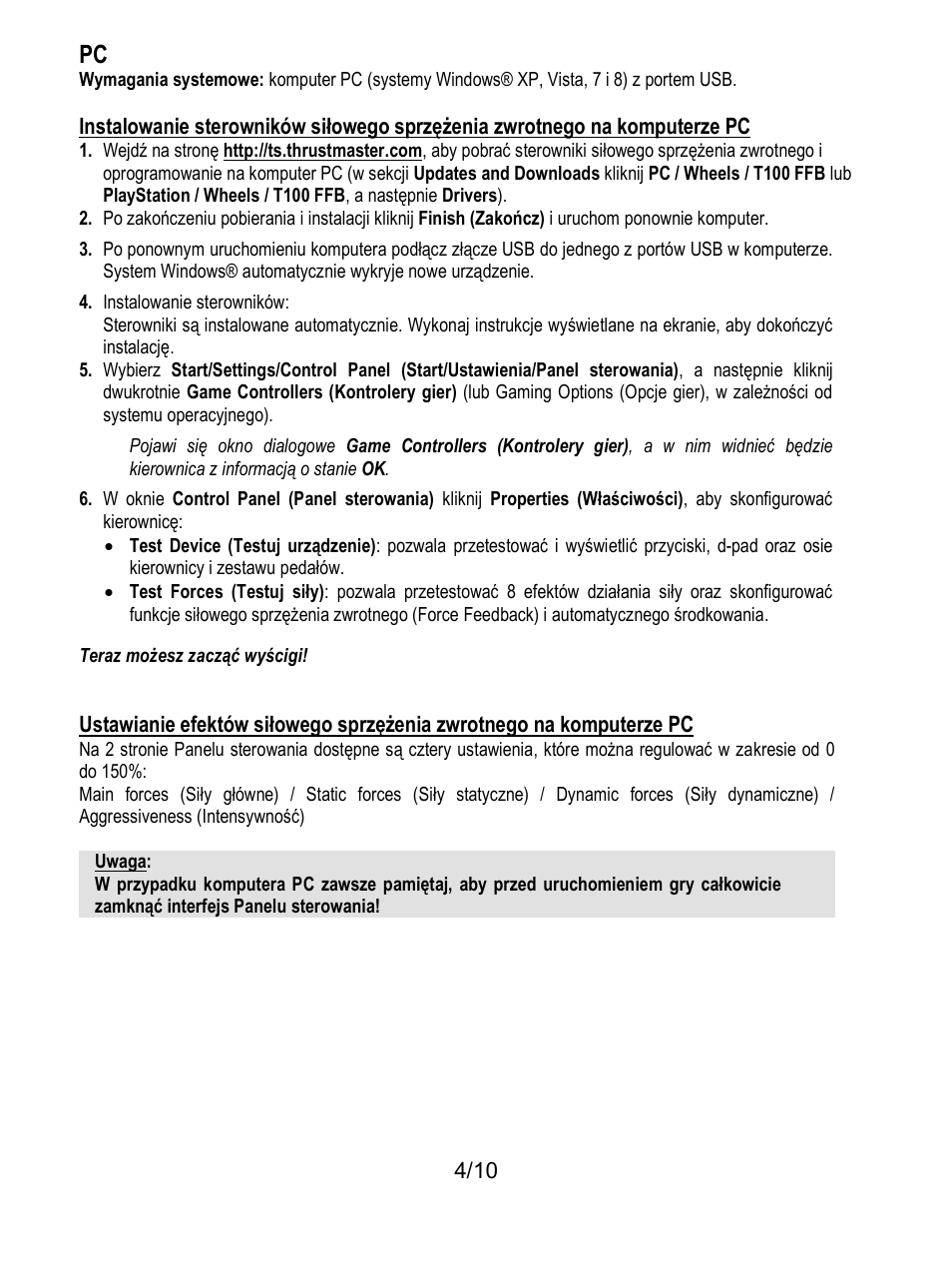 Thrustmaster T100 FFB User Manual | Page 105 / 121