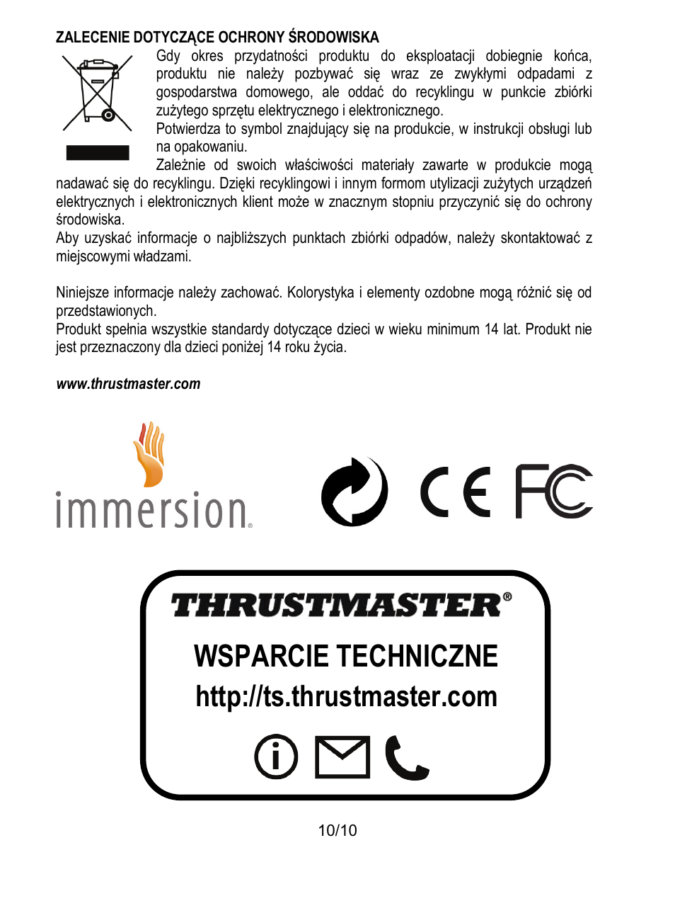 Wsparcie techniczne | Thrustmaster T100 FFB User Manual | Page 111 / 121