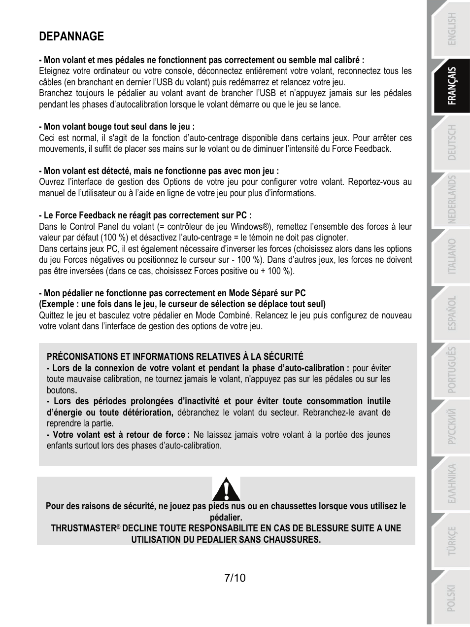 Depannage | Thrustmaster T100 FFB User Manual | Page 18 / 121