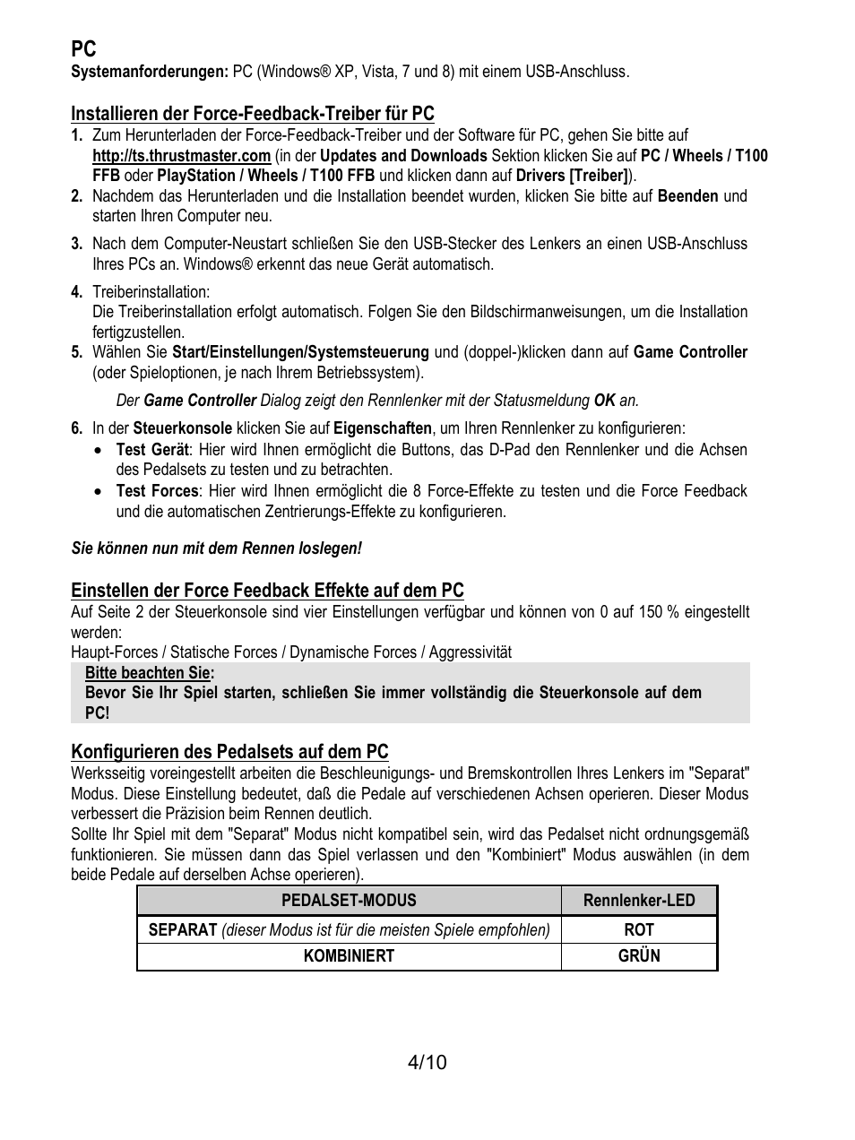 Thrustmaster T100 FFB User Manual | Page 25 / 121