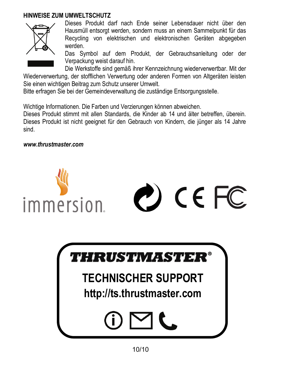 Technischer support | Thrustmaster T100 FFB User Manual | Page 31 / 121